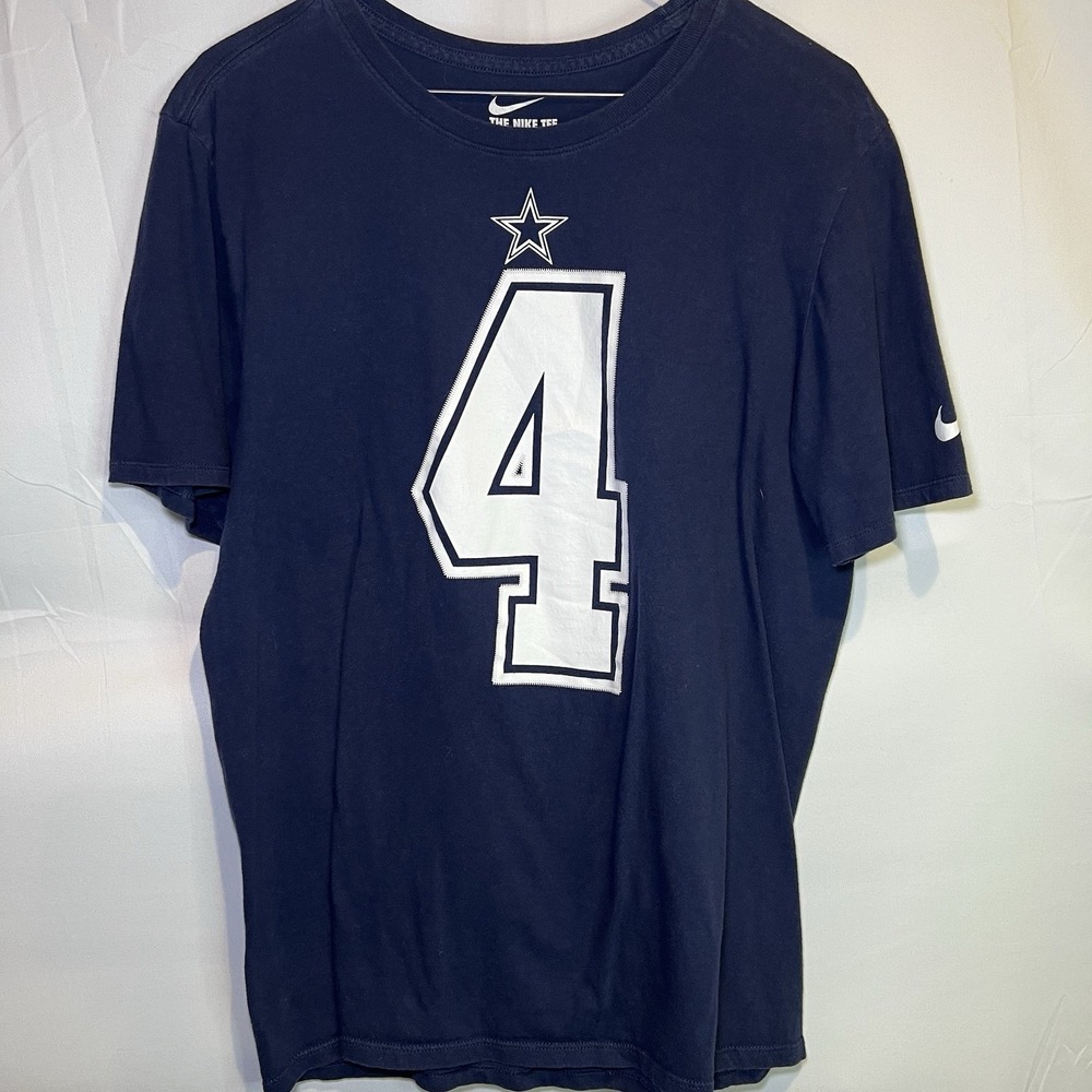 Nike T Shirt Dallas Cowboys Dak Prescott Jersey Tee NFL Navy Blue Men's Medium